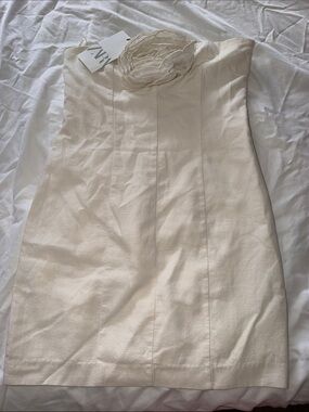 Zara Strapless Cream Cocktail Dress with Rosette Detail